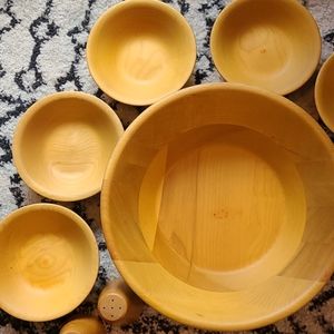Natural Wooden Salad Bowl Set - Yellow Finish